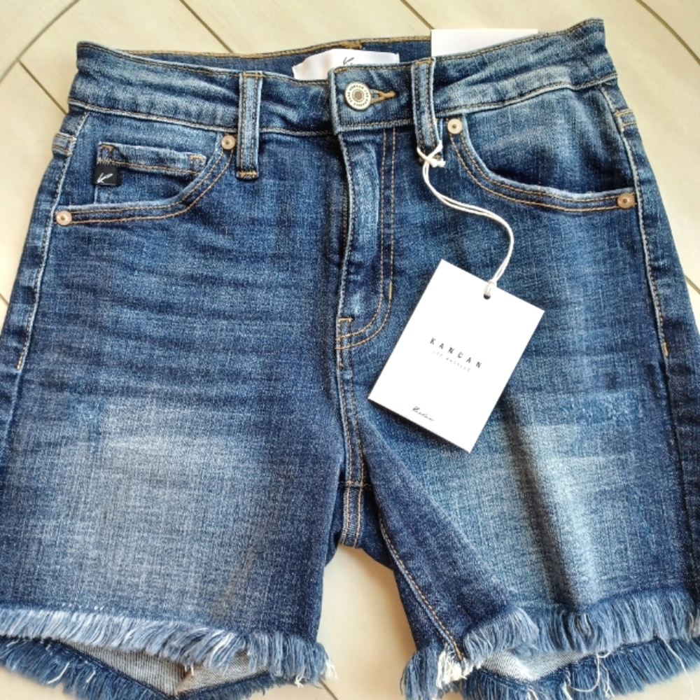 KanCan High-Rise Frayed Hem Denim Shorts Size S